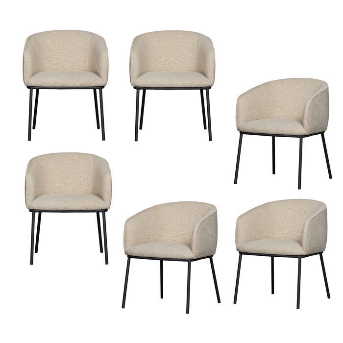 WOOOD Leon Eetkamerstoelen - Bouclé - Naturel - Set van 6