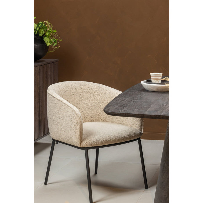 WOOOD Leon Eetkamerstoelen - Bouclé - Naturel - Set van 6