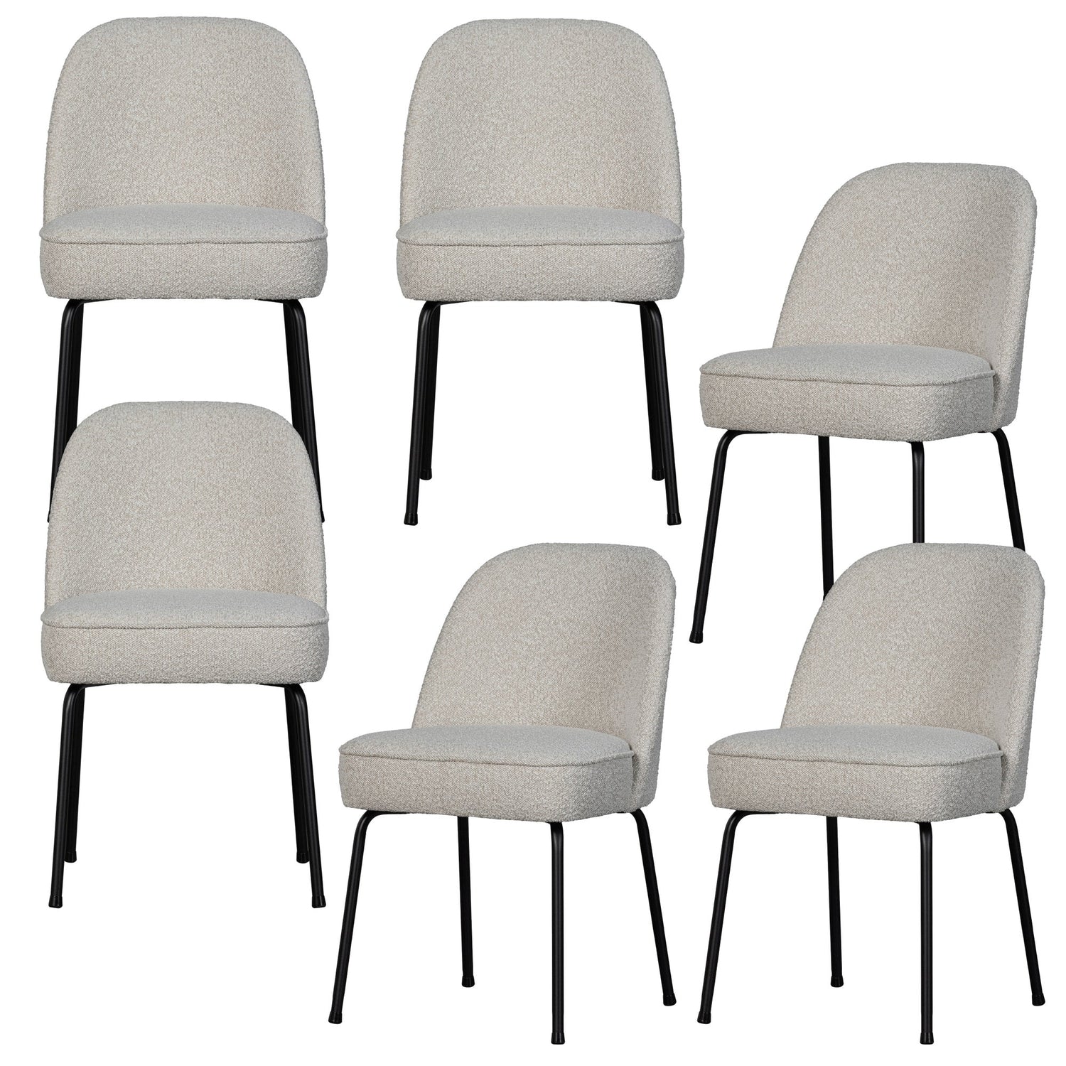 WOOOD Vogue Eetkamerstoelen - Bouclé - Naturel - Set van 6