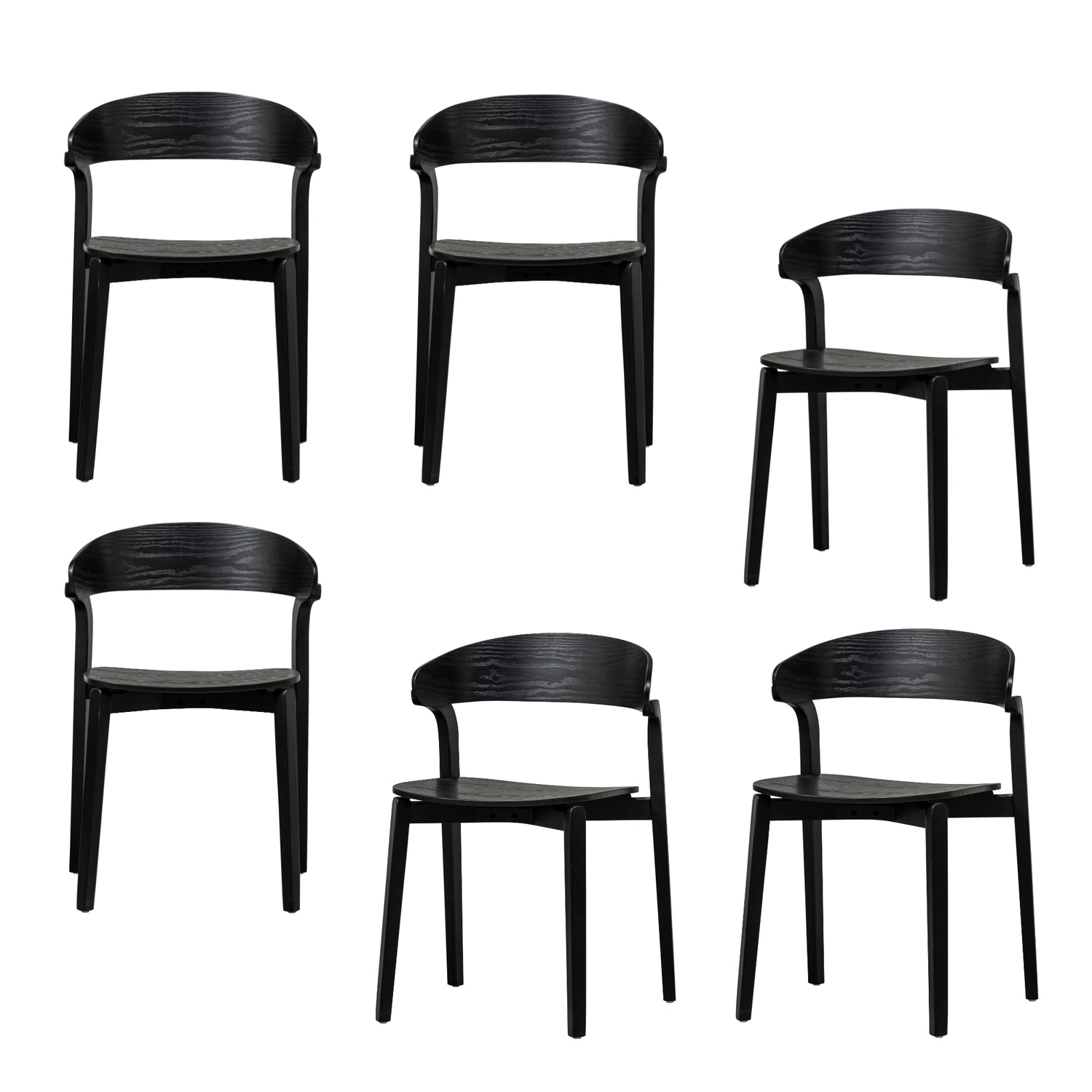 WOOOD Cras Eetkamerstoelen - Essenhout - Zwart - Set van 6