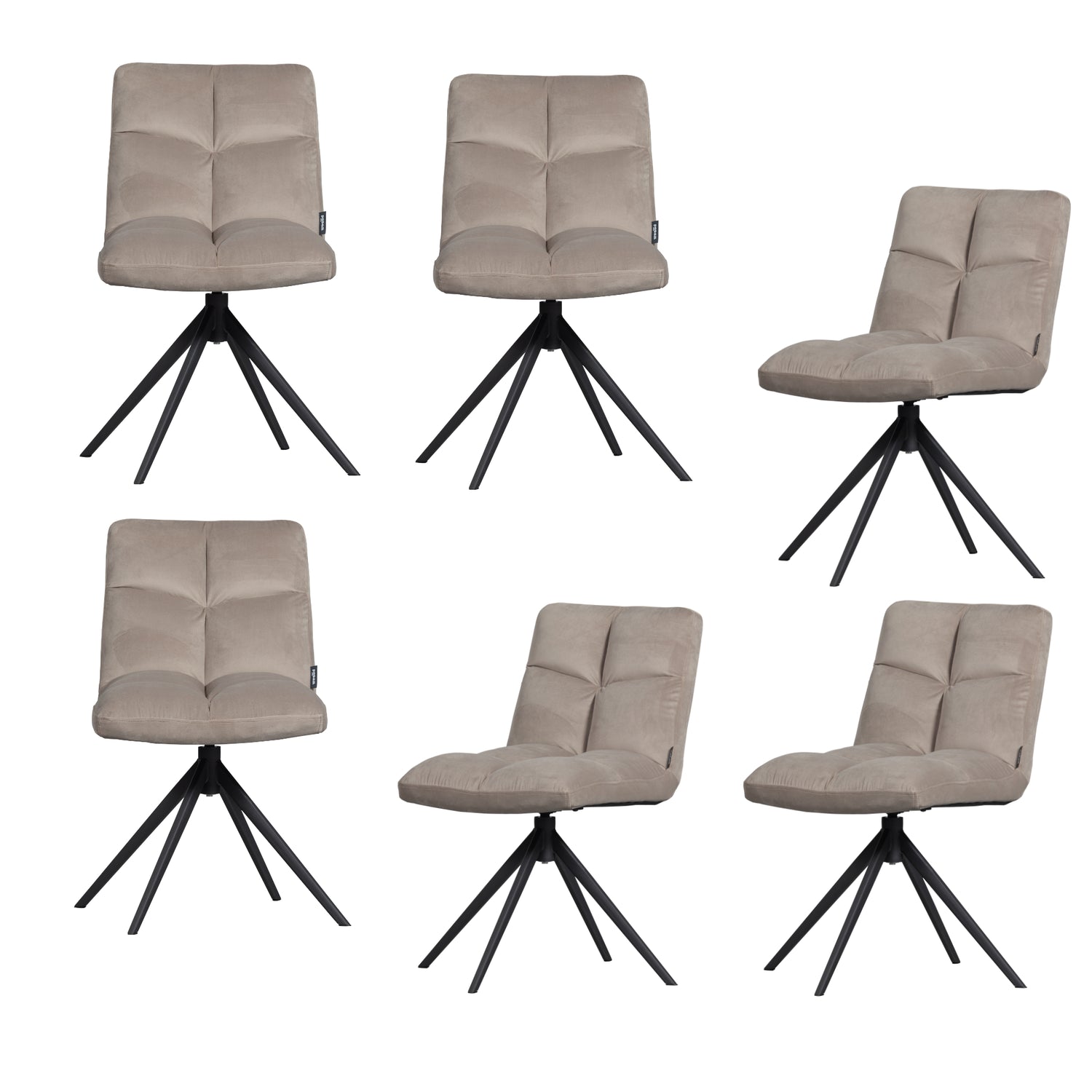 WOOOD Vinny Draaistoelen - Velvet - Zand - Set van 6