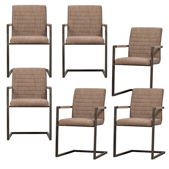 WOOOD Bas Eetkamerstoelen - Geweven Stof - Bruin Melange - Set van 6