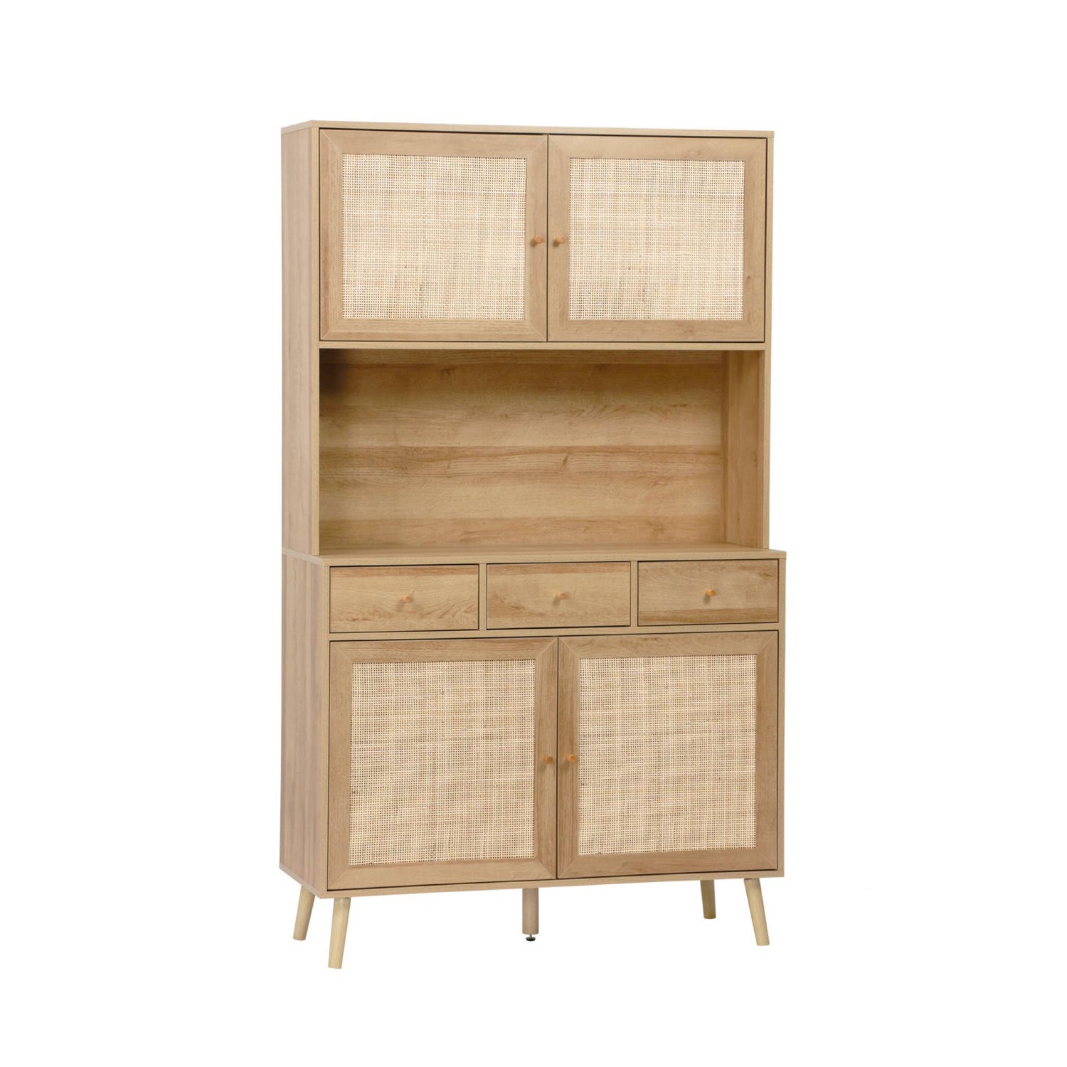 sweeek - Dressoir decor hout en rotan 4 deuren 3 lades 110 cm