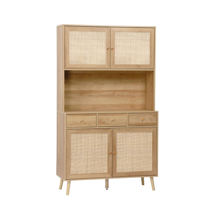 sweeek - Dressoir decor hout en rotan 4 deuren 3 lades 110 cm