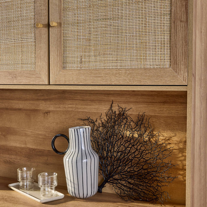 sweeek - Dressoir decor hout en rotan 4 deuren 3 lades 110 cm