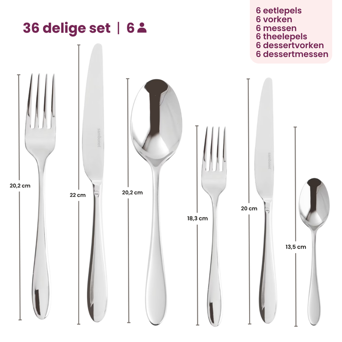 Sambonet Bestekset Velvet - RVS - 36 delig | 6 personen
