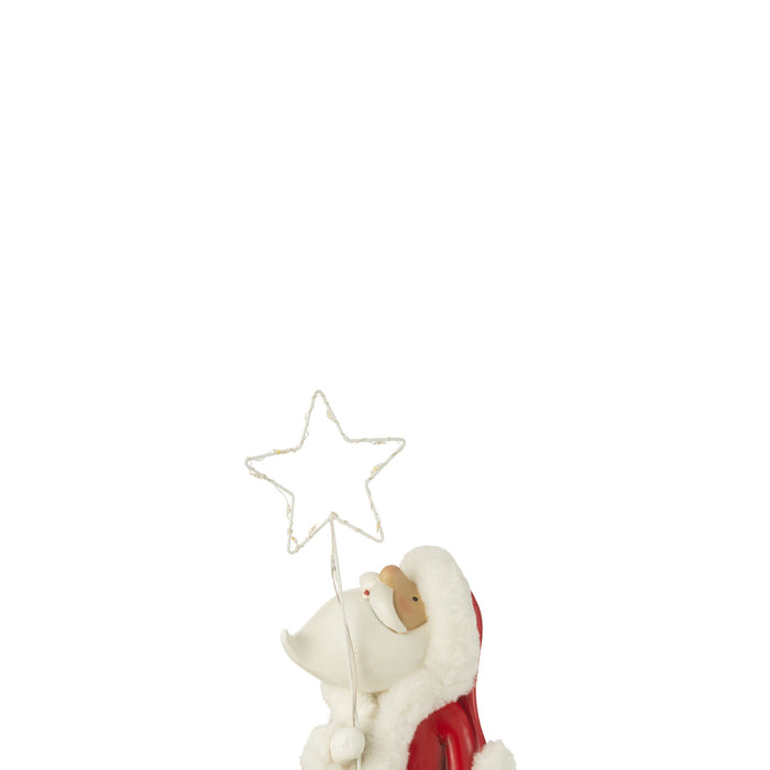 J-Line kerstman Ster - polyresin - wit|rood - small - LED li