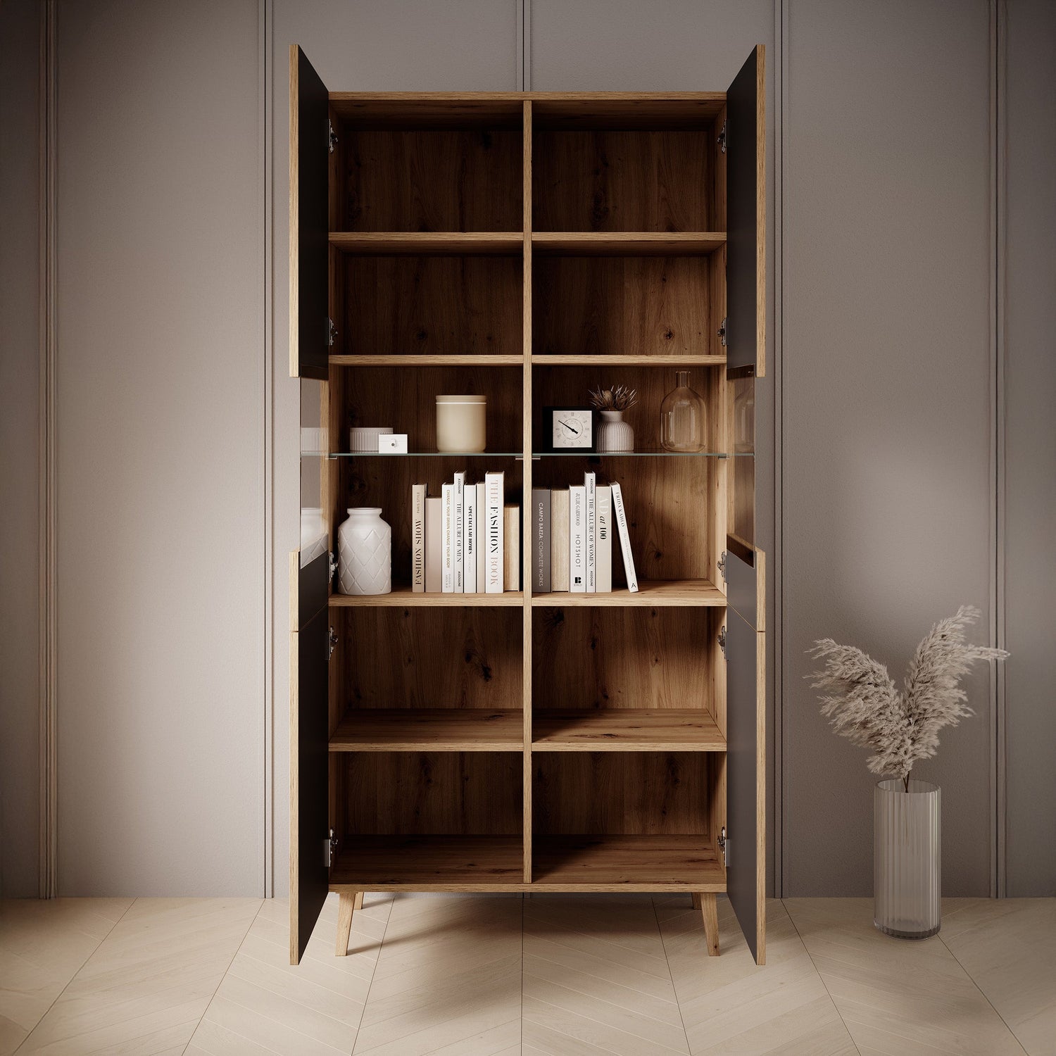 Meubella - Vitrinekast Bali - Eiken - 91 cm