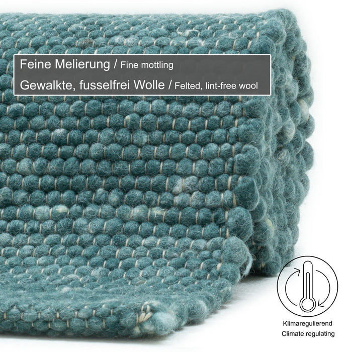 Theko Handgeweven wollen tapijt Alpen 120x180 cm - Petrolblauw