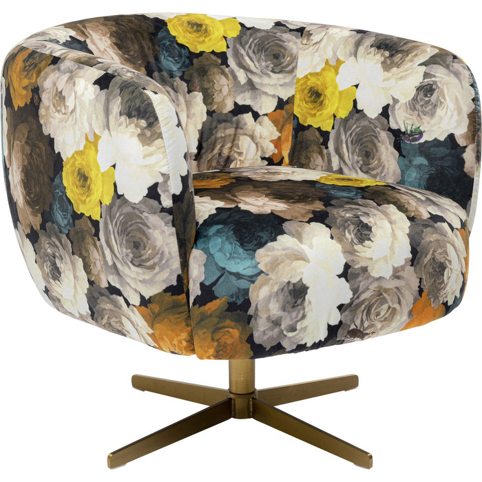 Kare Design Peony Draaibare Fauteuil - Bloemenprint Geel