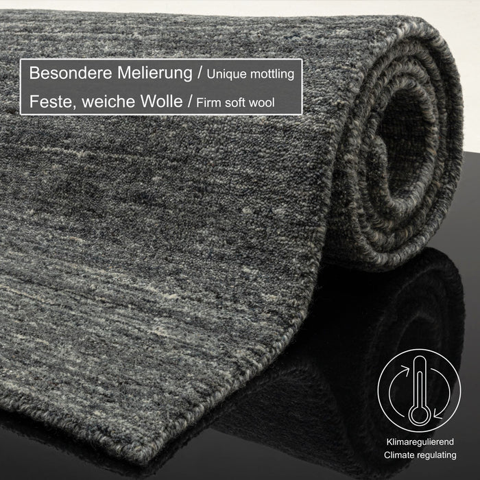 Theko Handgeweven wollen tapijt Pure 170x240 cm - Antraciet