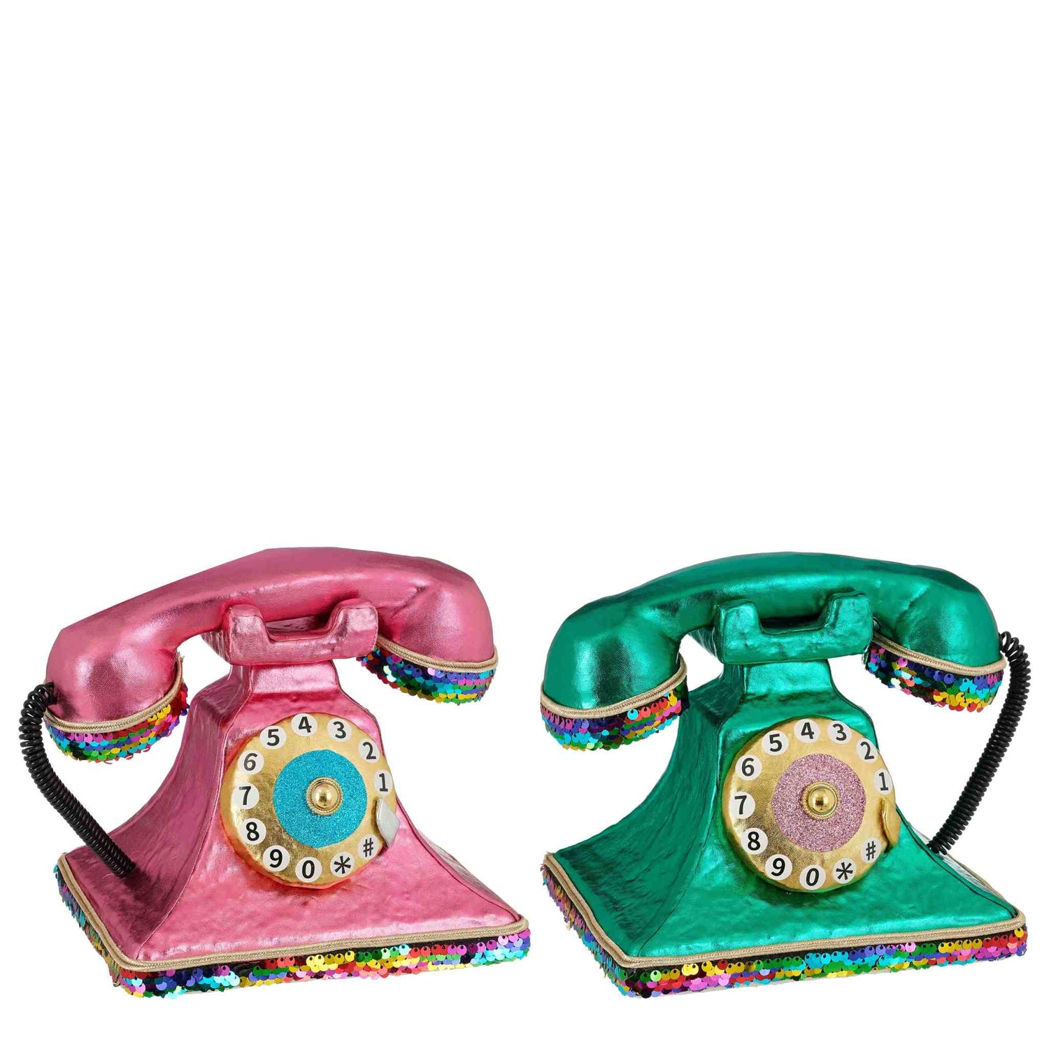 Mica Decorations Kerstversiering Telephone - 22x16x18 cm - Schuim - Roze - Set van 2
