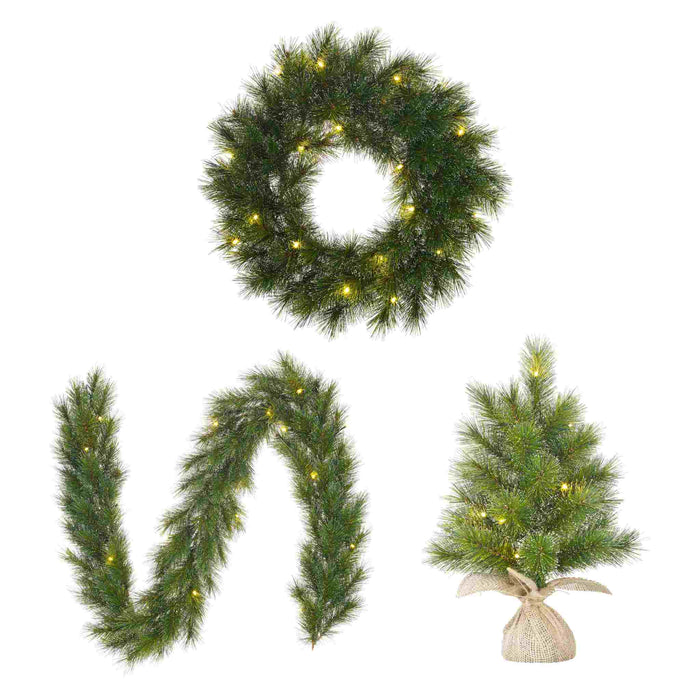 Black Box Kerstkrans Glendon - 0.6x0.8x1.15 cm - Hardnaald - Warm Wit - Set van 2