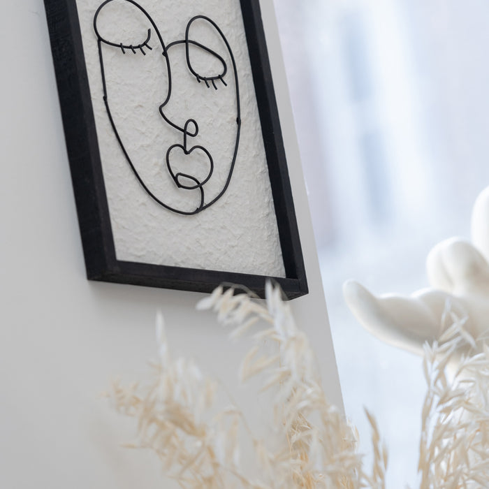 J-Line wanddecoratie Gezichten - metaal|hout - zwart|wit - s