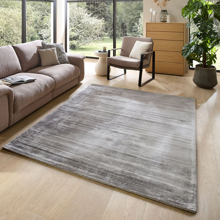 Theko handgeweven viscose tapijt Star 70x140 cm - Grijs