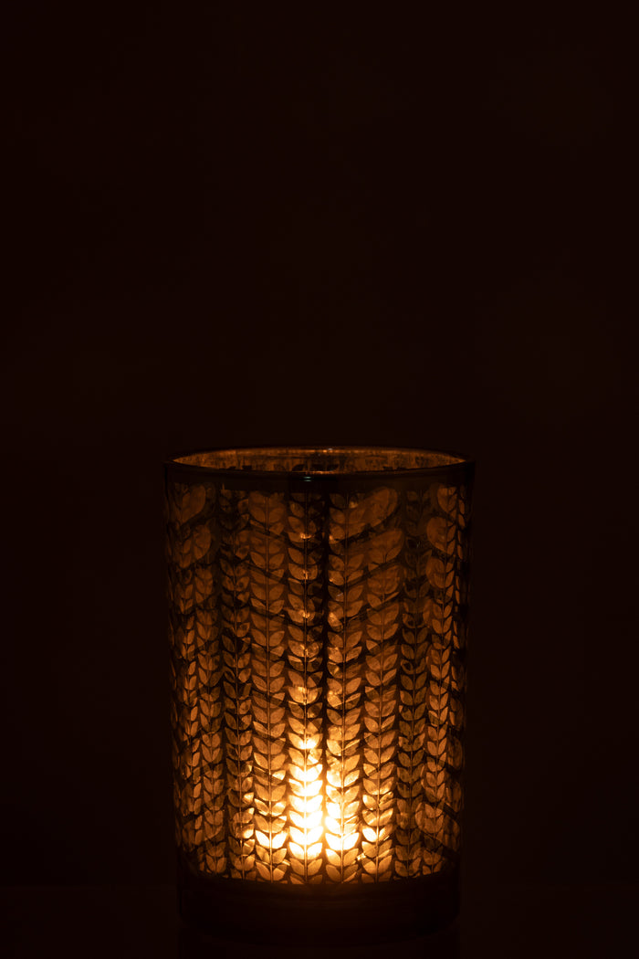 J-Line windlicht Visgraat - glas - groen|zilver - large