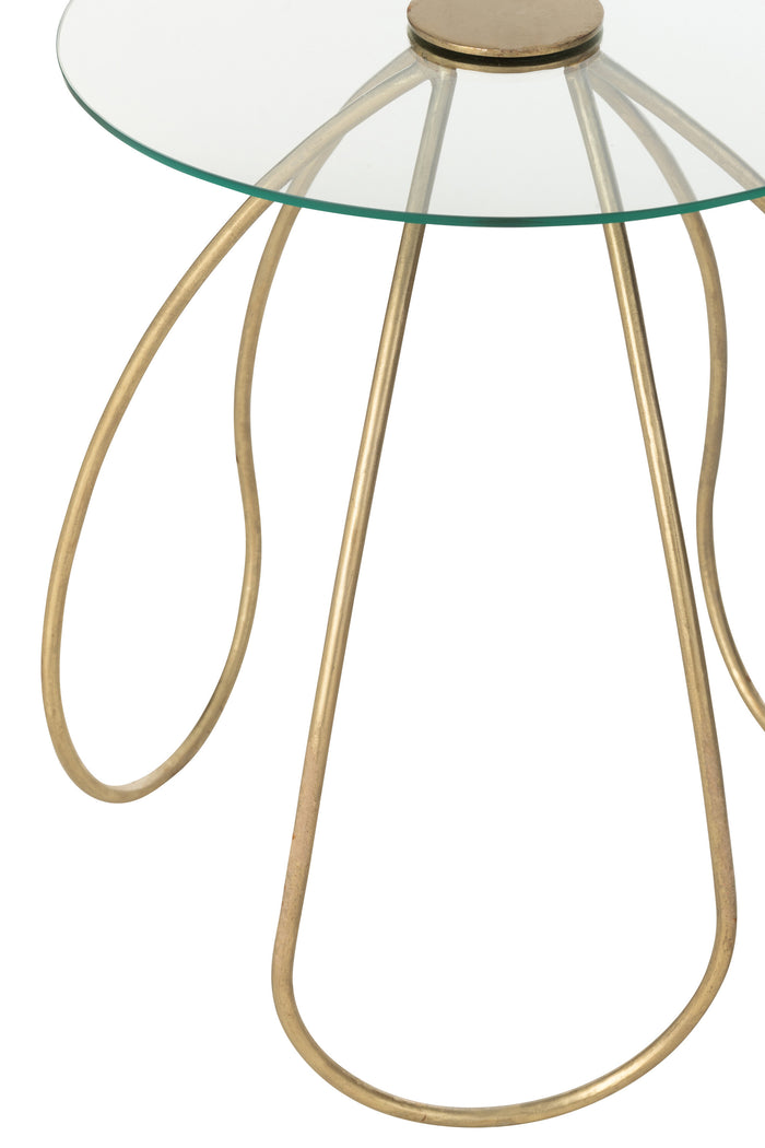 J-Line tafel Rond - metaal|glas - goud - 2 stuks