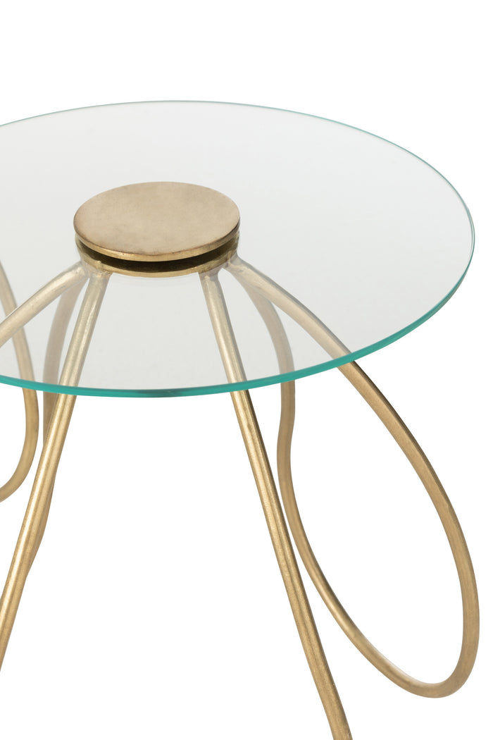 J-Line tafel Rond - metaal|glas - goud - 2 stuks
