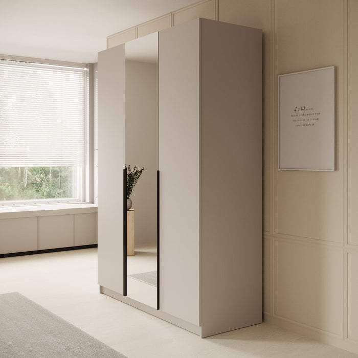 Meubella - Kledingkast Sabre - Beige - 150 cm - Met spiegel