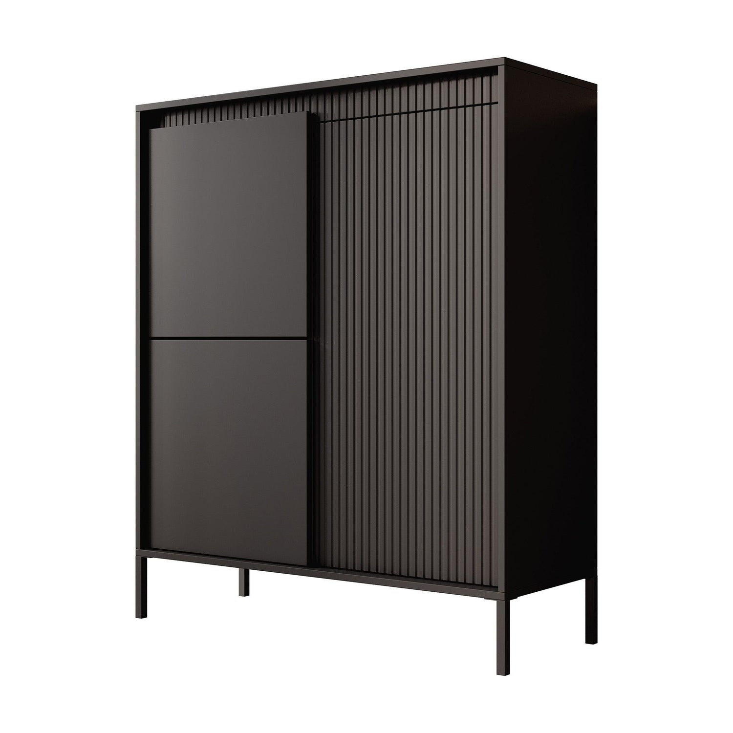 Meubella - Dressoir Saran - Mat zwart - Hoog - 104 cm