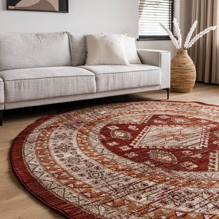 Interieur05 Vloerkleed Vintage Aila Rood|oranje Rond 120cm