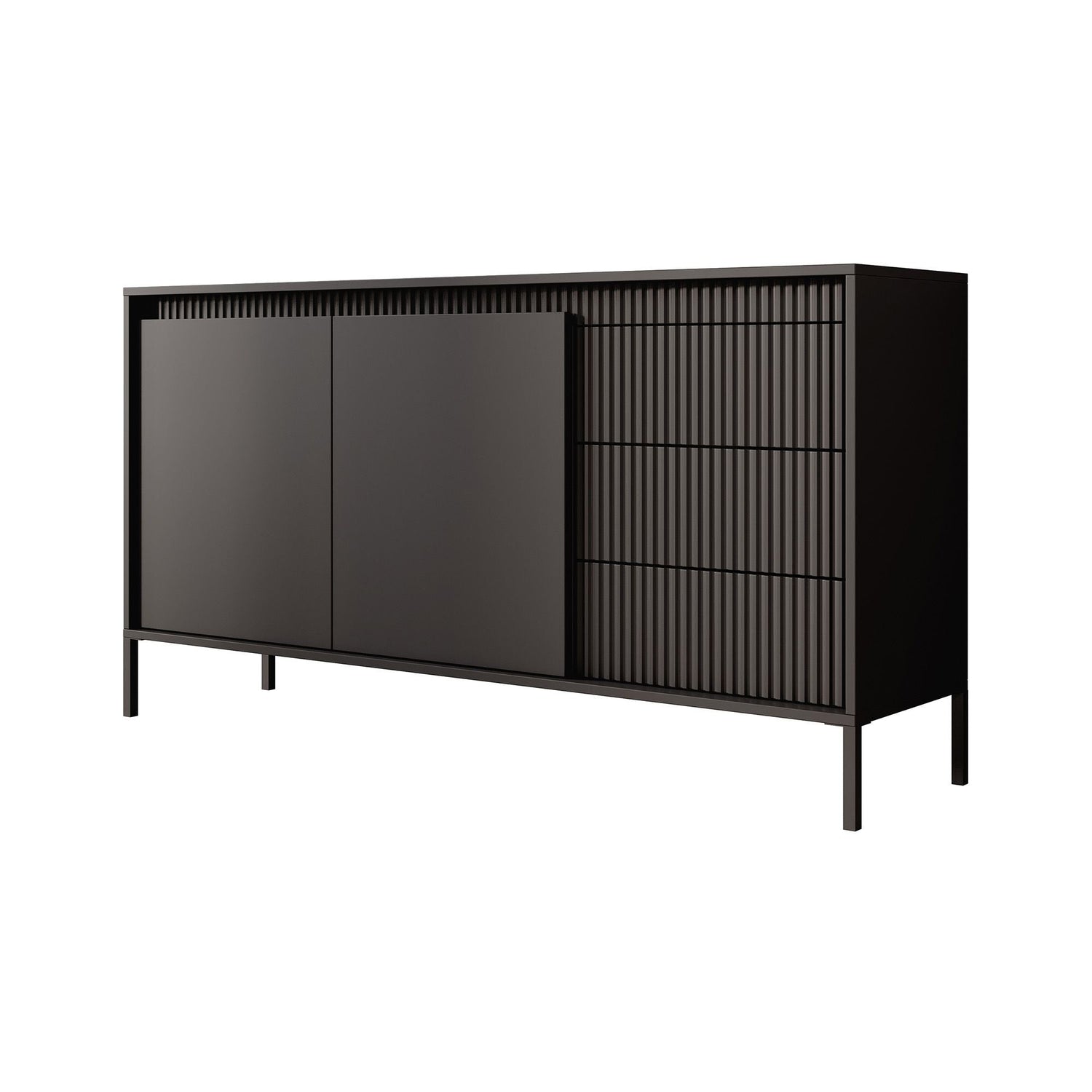 Meubella - Dressoir Saran - Mat zwart - 153 cm