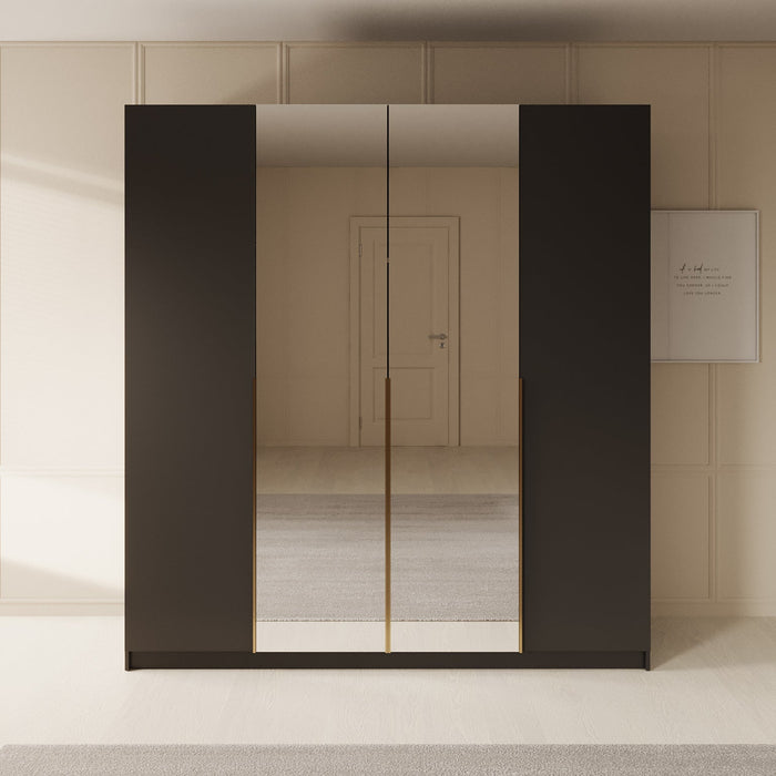 Meubella - Kledingkast Sabre 2 - Zwart - 200 cm - Met spiegel