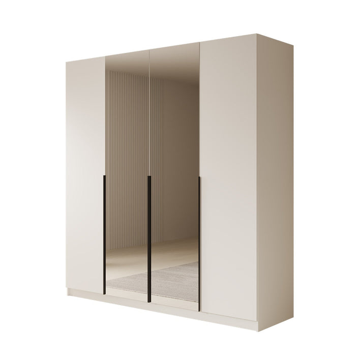 Meubella - Kledingkast Sabre - Wit - 200 cm - Met spiegel