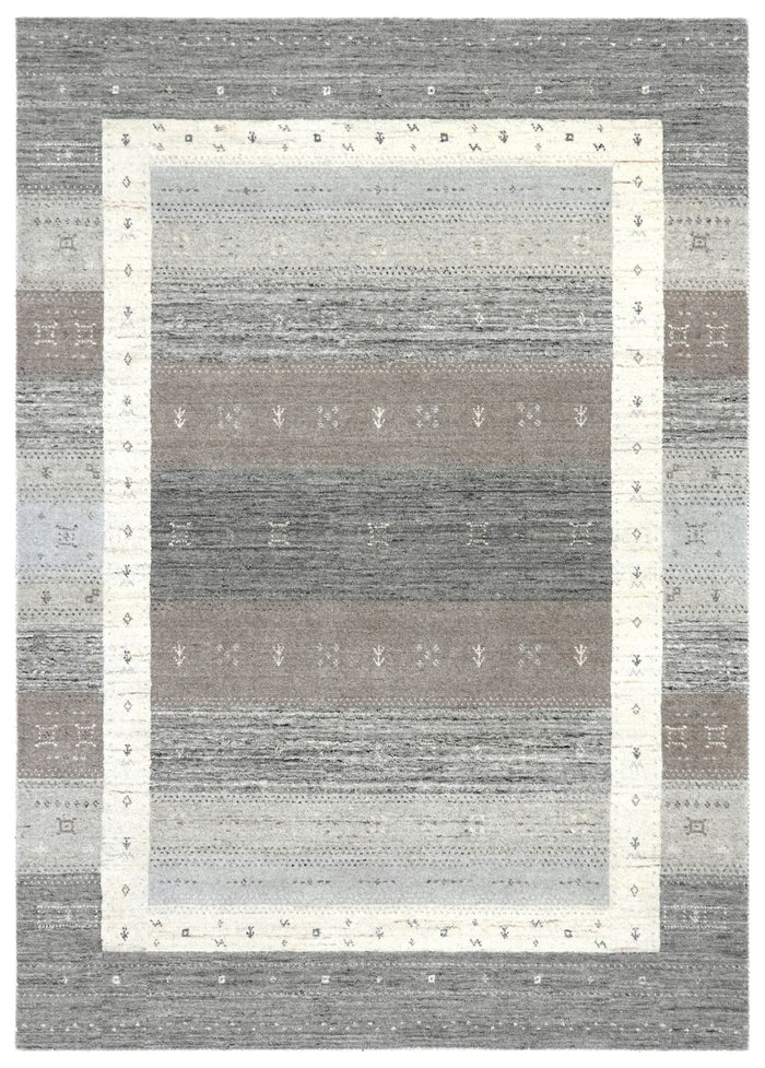 Theko wollen tapijt in Gabbeh-stijl Memu 70x140 cm - Zilver