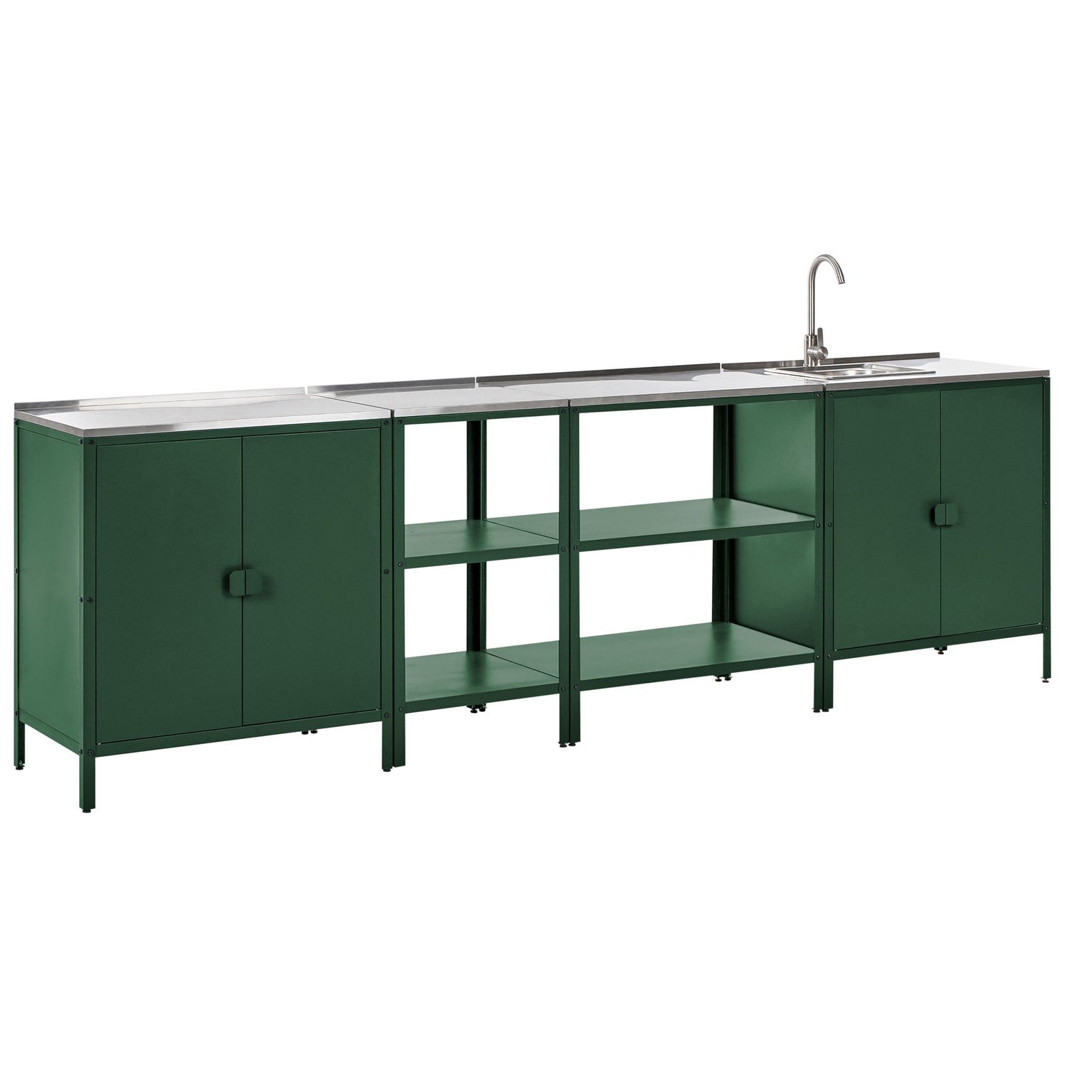 Beliani-VILAMA-Tuin kookeilanden en keukenkasten 4-delig-Groen-RVS