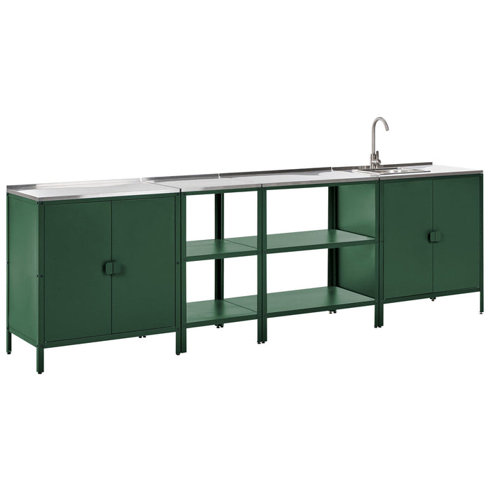 Beliani-VILAMA-Tuin kookeilanden en keukenkasten 4-delig-Groen-RVS