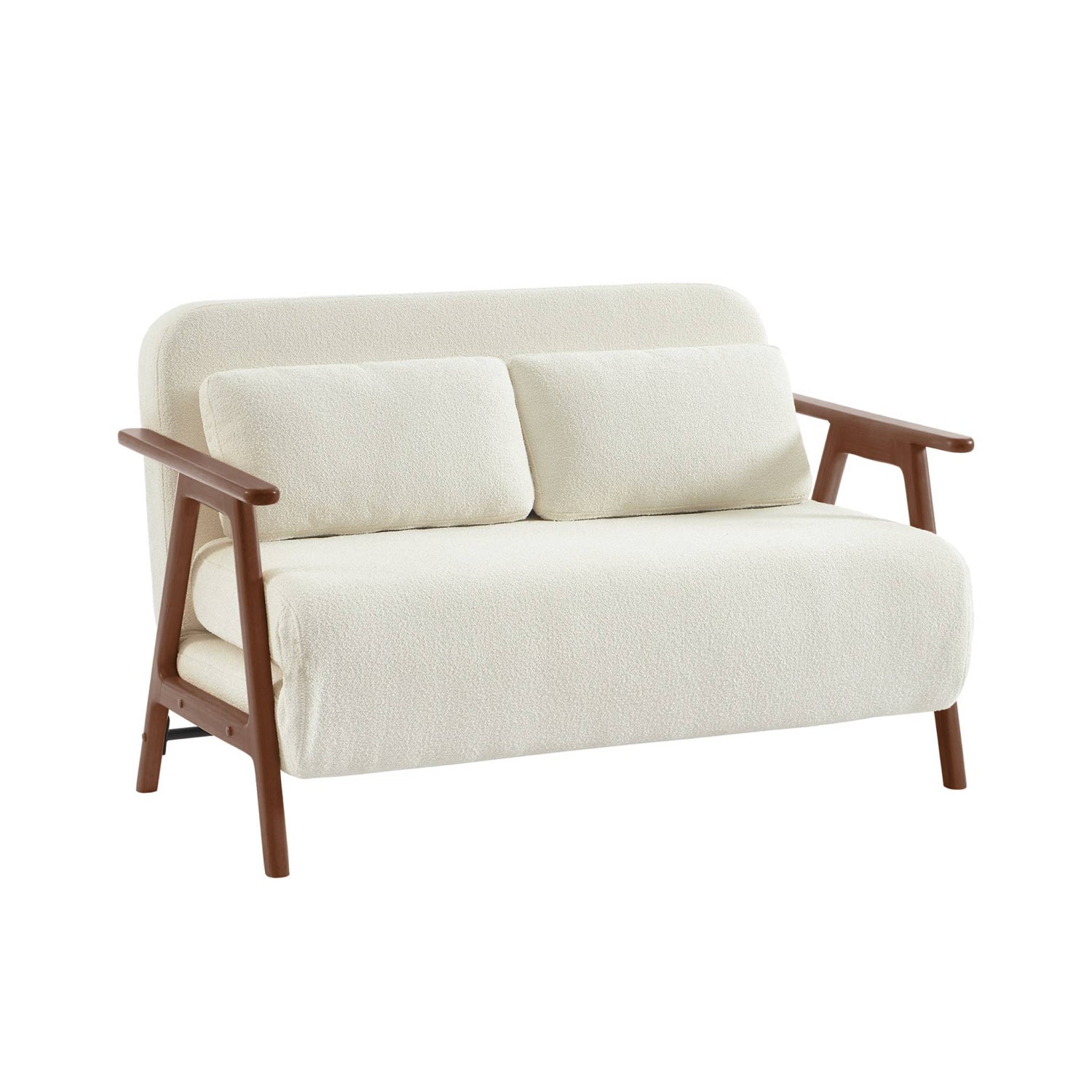 sweeek - Slaapbank 2-zits rubberhout walnootkleur en bouclé-stof