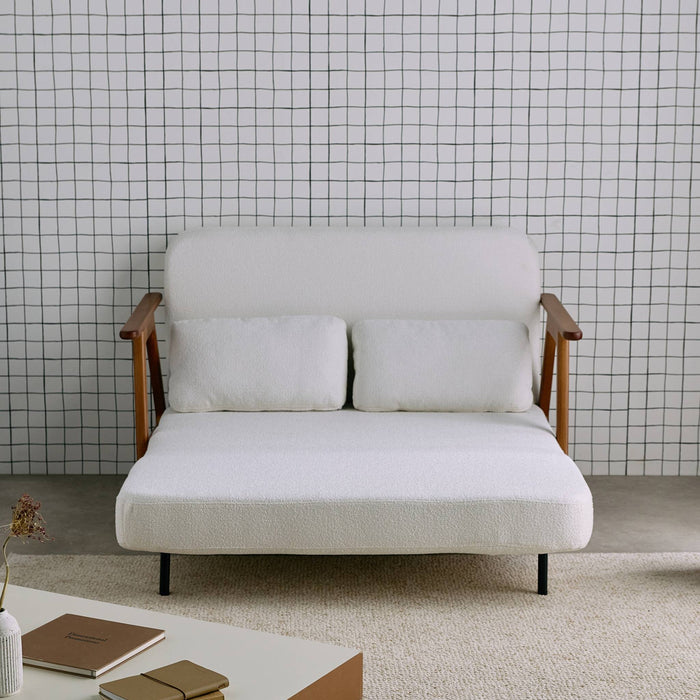 sweeek - Slaapbank 2-zits rubberhout walnootkleur en bouclé-stof