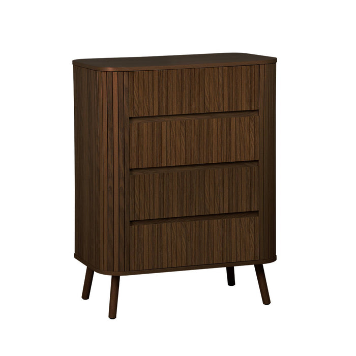 sweeek - Ladekast met 4 laden, gegroefd houtdecor