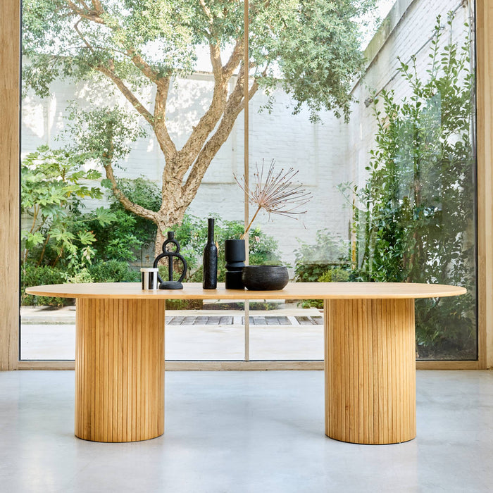 sweeek - Ovale eettafel rubberhout en eikenfineer 8 plaatsen