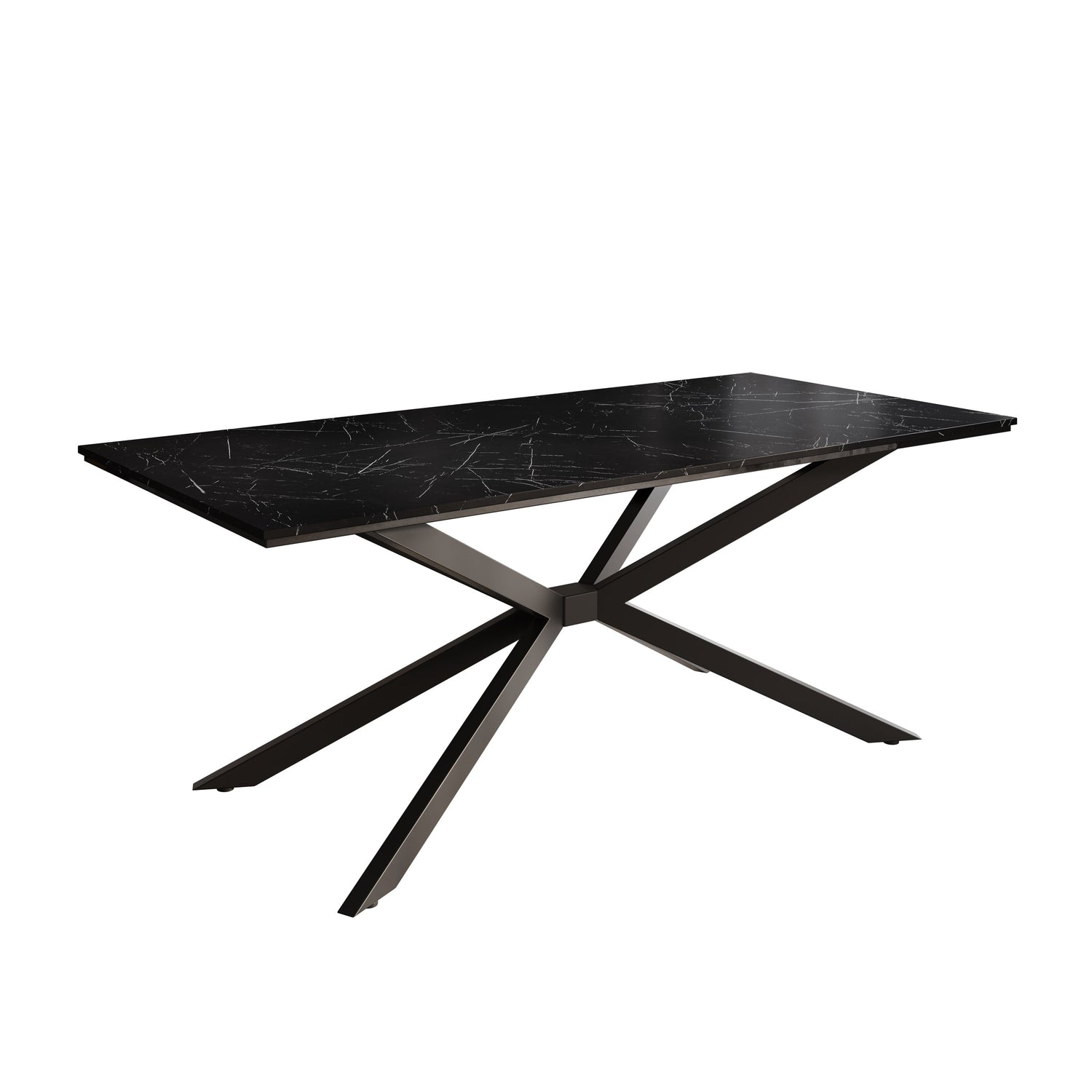 Meubella - Eetkamertafel Faithley - Zwart marmerlook - 190 cm