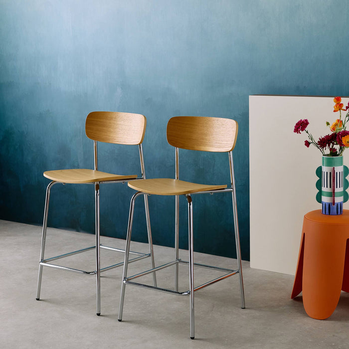 sweeek - Barkruk metaal en multiplex vintage (set van 2)