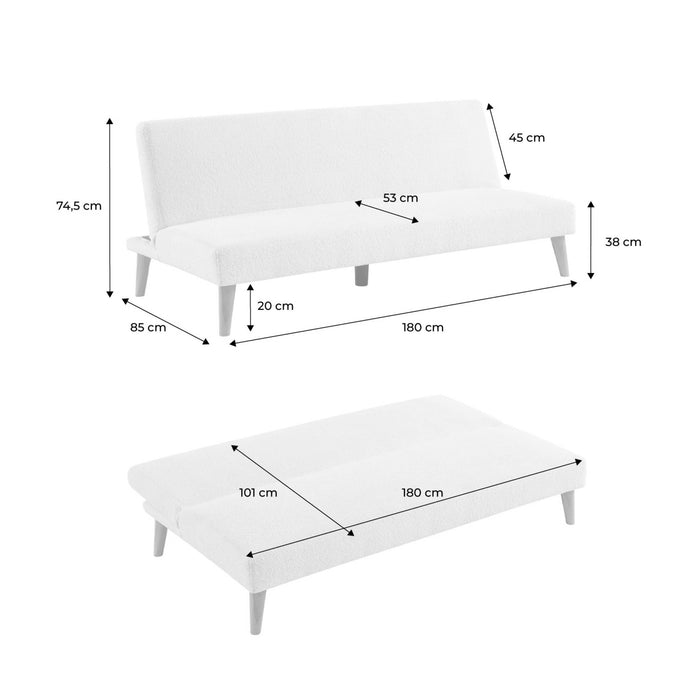 sweeek - Slaapbank 3 zitplaatsen boucléstof houten poten