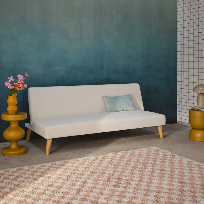 sweeek - Slaapbank 3 zitplaatsen boucléstof houten poten