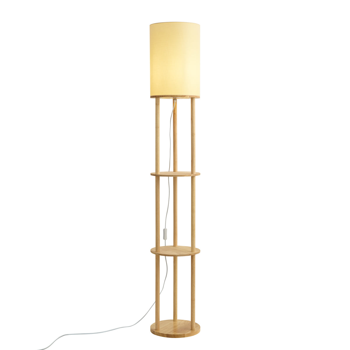 QAZQA Moderne vloerlamp hout met beige kap - Stojon