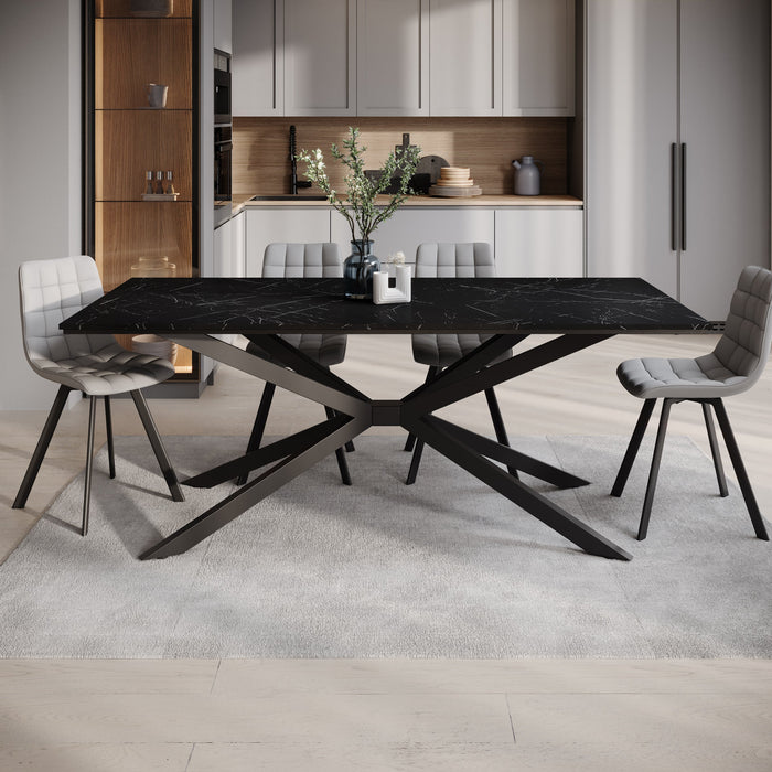 Meubella - Eetkamertafel Faithley - Zwart marmerlook - 190 cm