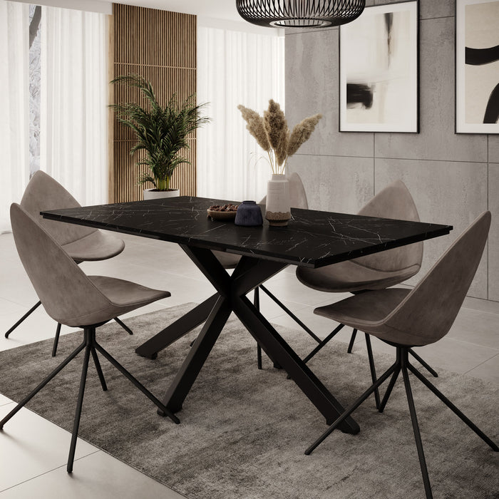 Meubella - Eetkamertafel Wabe - Zwart marmerlook - 160 cm