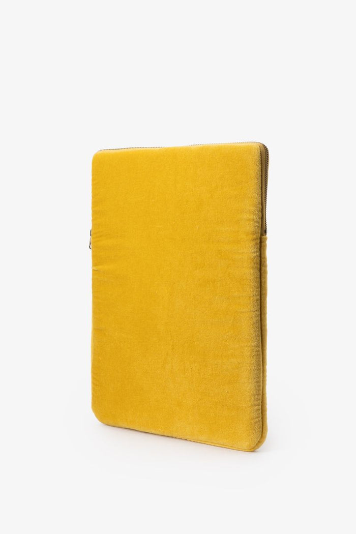 Sissy-Boy Donkergele velvet laptophoes met embroidery