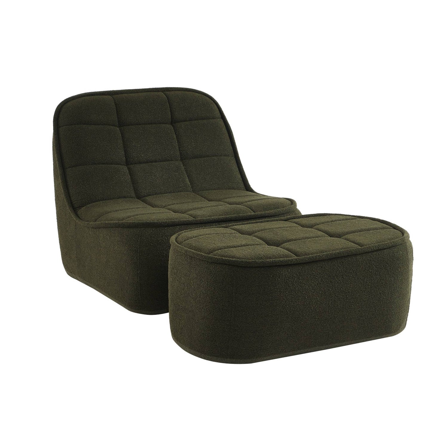 sweeek - Fauteuil bouclé stof 1 zitplaats +  voetenbank