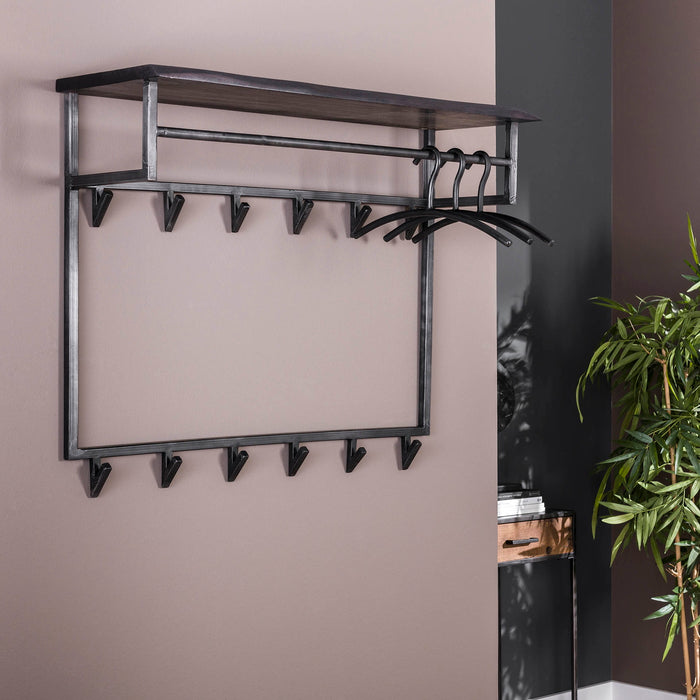Giga Meubel - Kapstok 12 Haken - Incl. Hoedenplank - Zwart