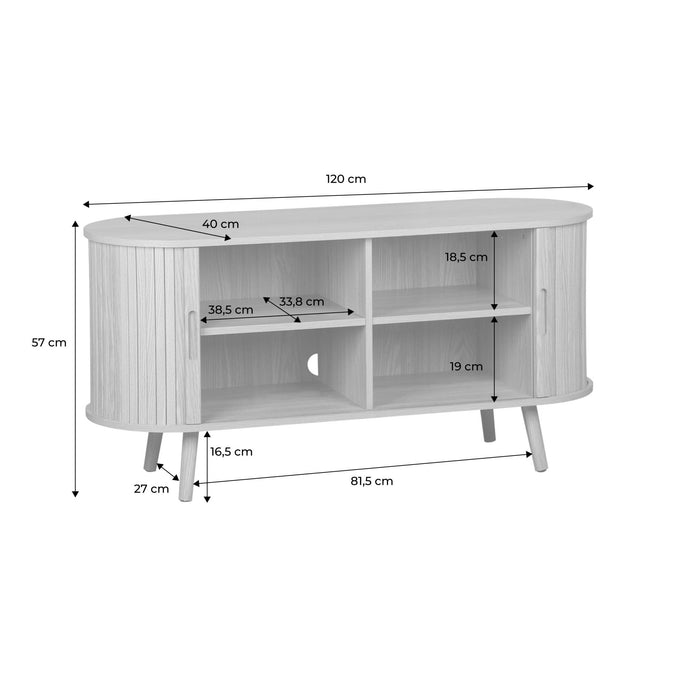 sweeek - Scandinavisch TV-meubel met 2 gegroefde schuifdeuren met