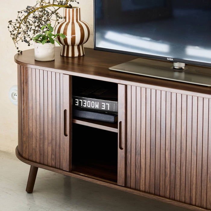 sweeek - Scandinavisch TV-meubel met 2 gegroefde schuifdeuren met