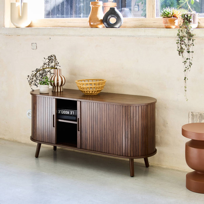 sweeek - Scandinavisch TV-meubel met 2 gegroefde schuifdeuren met