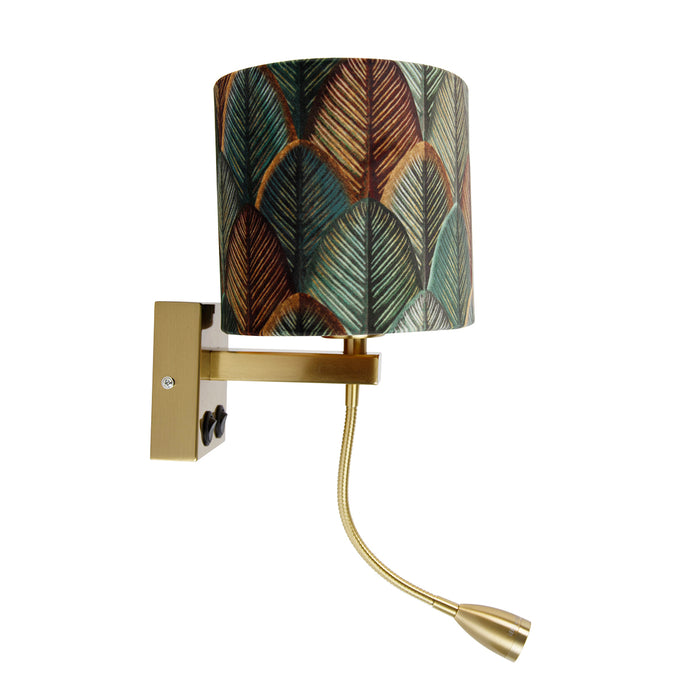 QAZQA Wandlamp messing met ovale velours kap blad design 25cm -