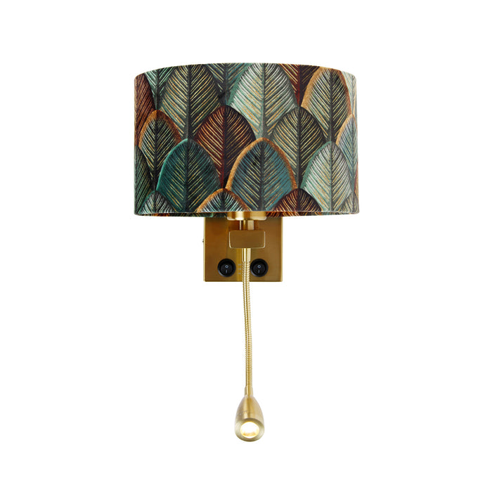 QAZQA Wandlamp messing met ovale velours kap blad design 25cm -